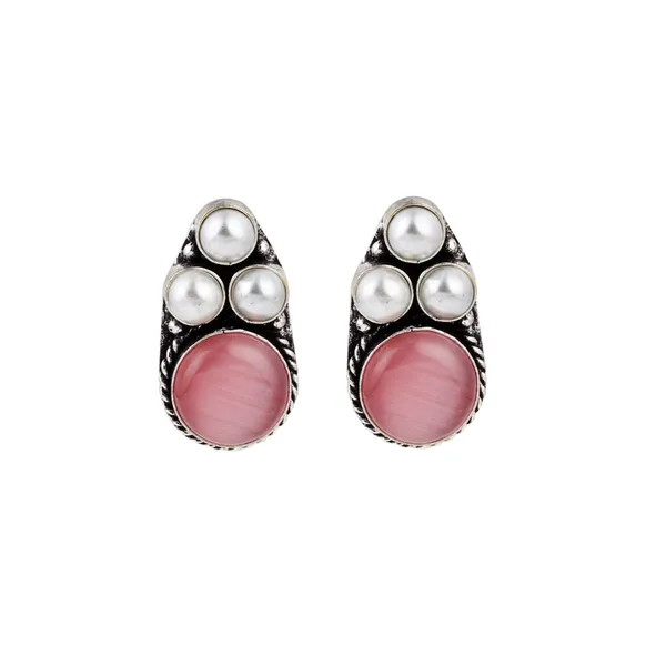 Silver_Oxidised_finish_Pearl_&_Stone__pendant_Set_Blue