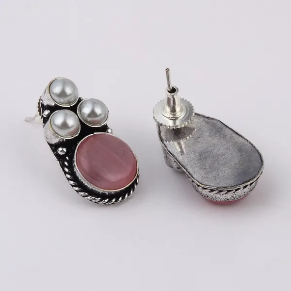 Silver_Oxidised_finish_Pearl_&_Stone__pendant_Set_Blue