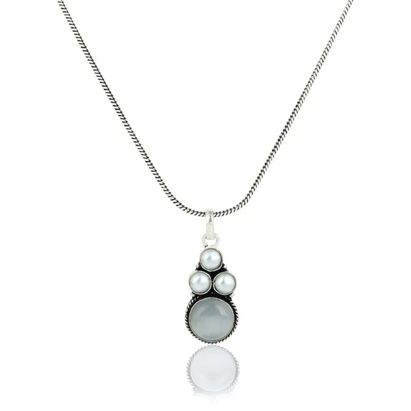 Silver_Oxidised_finish_Pearl_&_Stone__pendant_Set_Blue