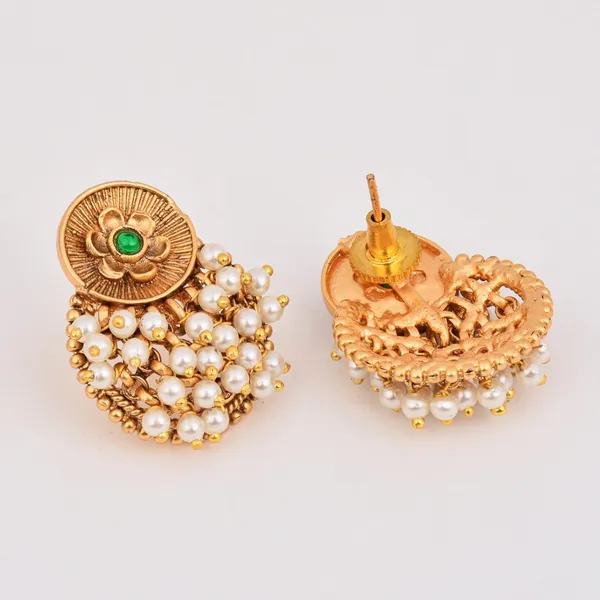 Antique_Finish_Brass_Pearl_Cluster_Stud_Earrings