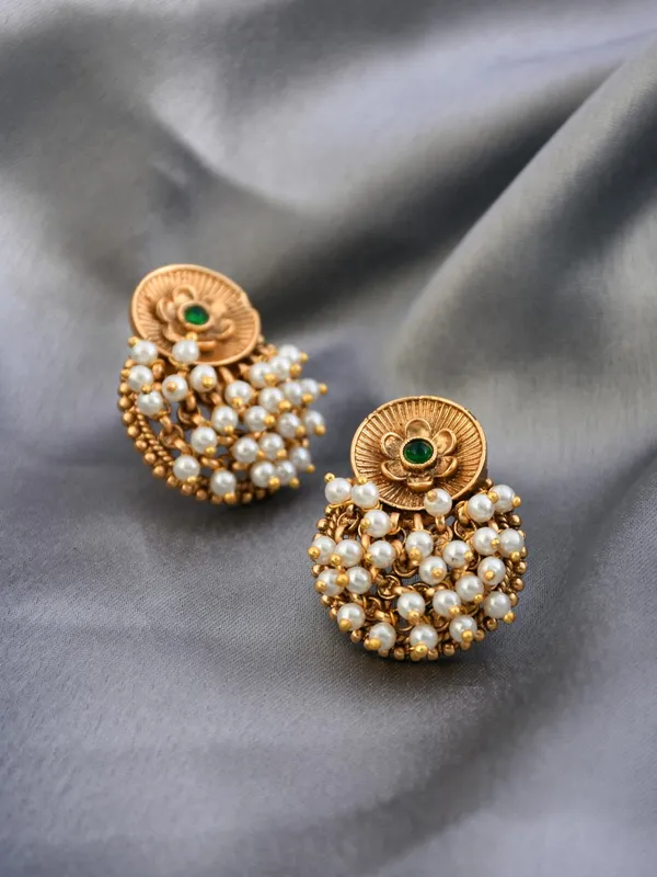 Antique_Finish_Brass_Pearl_Cluster_Stud_Earrings