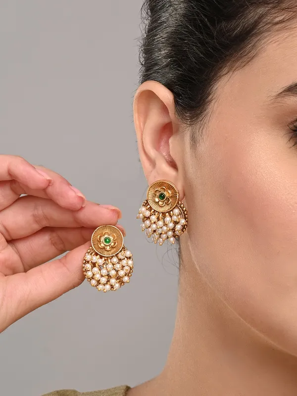 Antique_Finish_Brass_Pearl_Cluster_Stud_Earrings