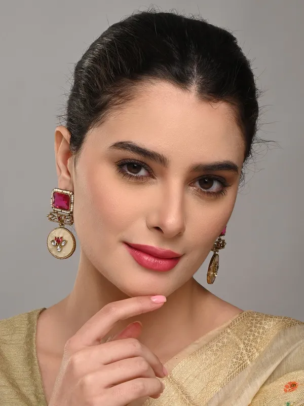 Lotus_Motif_Pink_Stone_Drop_Earrings