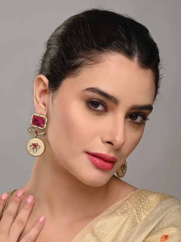 Lotus_Motif_Pink_Stone_Drop_Earrings