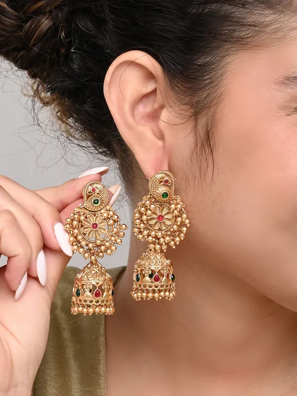 Gold_plated_temple_bird_&_jhumka_earring