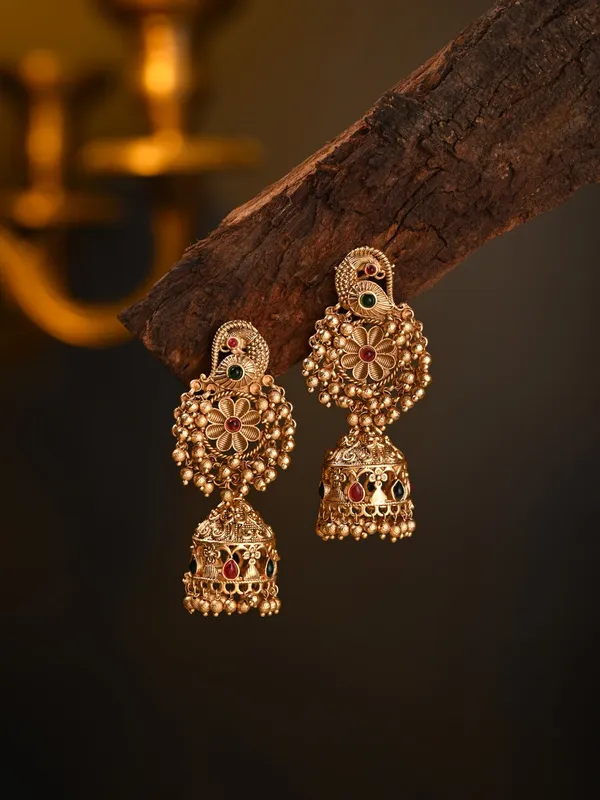Gold_Plated_Temple_Bird_&_Jhumka_Earring