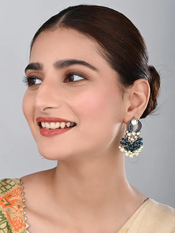 Gold_Plated_Meenakari_Stud_Earrings_With_Kundan_&_Pearl_Cluster_Drops