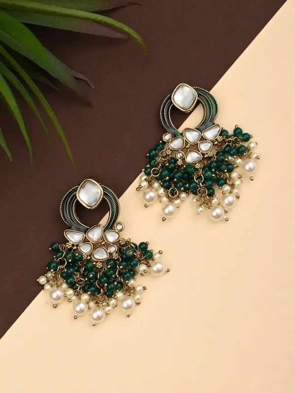 Gold_Plated_Meenakari_Stud_Earrings_With_Kundan_&_Pearl_Cluster_Drops