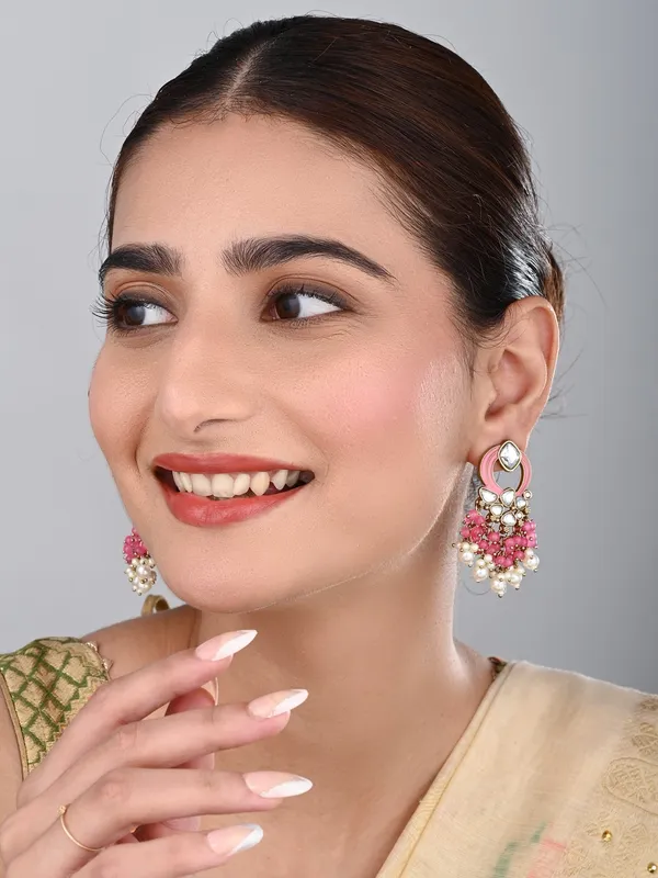 Gold-Plated_Meenakari_Stud_Earrings_with_Kundan_&_Pearl_Cluster_drops