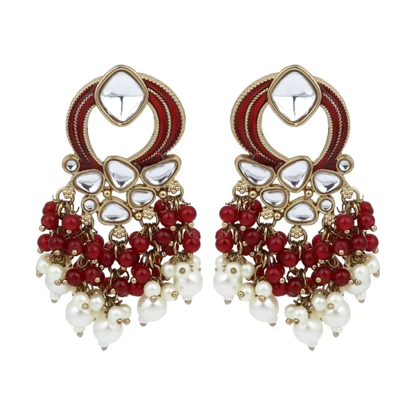 Gold_Plated_Meenakari_Stud_Earrings_With_Kundan_&_Pearl_Cluster_Drops