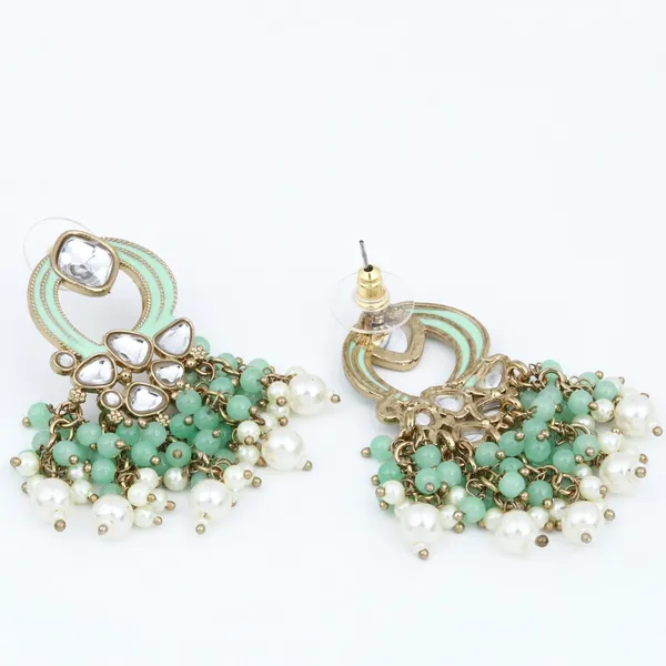 Gold_Plated_Meenakari_Stud_Earrings_With_Kundan_&_Pearl_Cluster_Drops