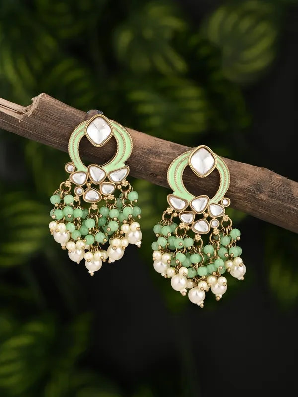 Gold_Plated_Meenakari_Stud_Earrings_With_Kundan_&_Pearl_Cluster_Drops