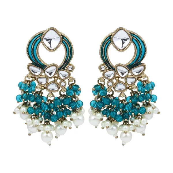 Gold_Plated_Meenakari_Stud_Earrings_With_Kundan_&_Pearl_Cluster_Drops