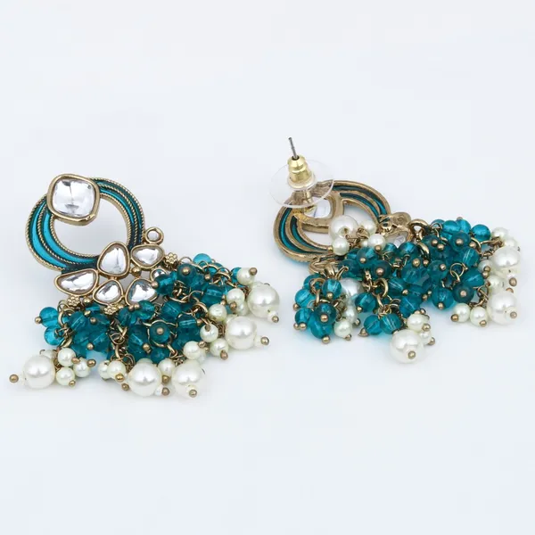 Gold_Plated_Meenakari_Stud_Earrings_With_Kundan_&_Pearl_Cluster_Drops