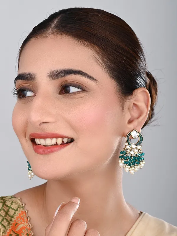 Gold_Plated_Meenakari_Stud_Earrings_With_Kundan_&_Pearl_Cluster_Drops
