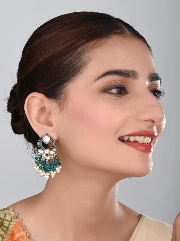Gold_Plated_Meenakari_Stud_Earrings_With_Kundan_&_Pearl_Cluster_Drops