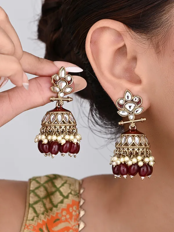 Gold_Plated_Kundan_&_Meenakari_Jhumka_Earrings