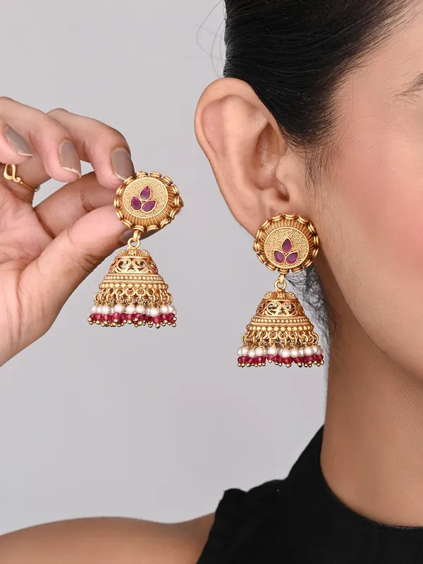 Antique_Gold-Plated_Temple_Jhumka_Earrings
