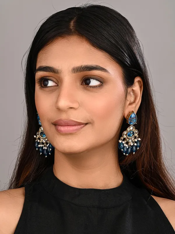 Gold_Plated_Kundan_Chandelier_Earrings_With_Bead_Drops