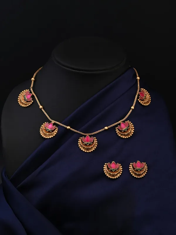 Antique_Gold-Tone_Pink_Lotus_Necklace_Set