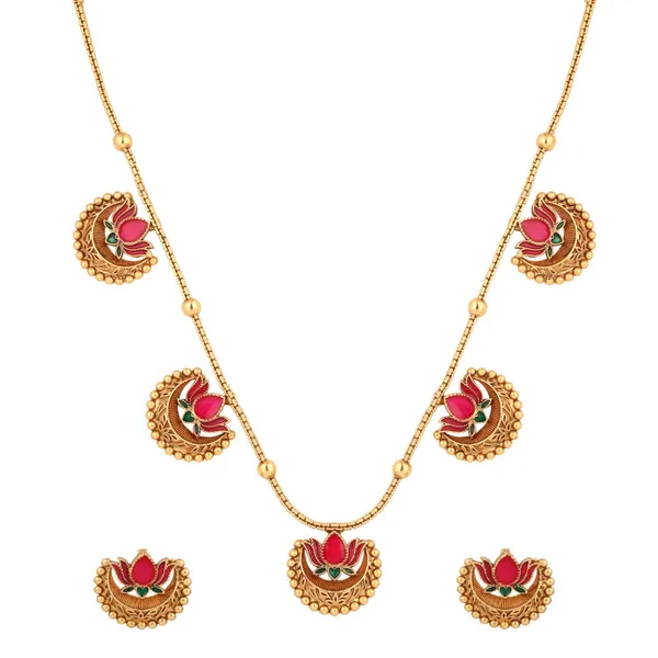 Antique_Gold-Tone_Pink_Lotus_Necklace_Set