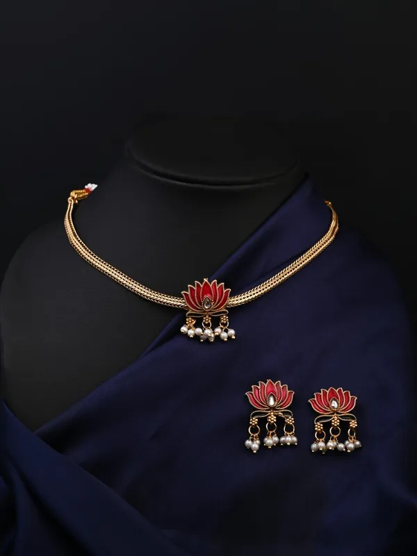 Antique_Gold-Tone_Pink_Lotus_Choker_Set