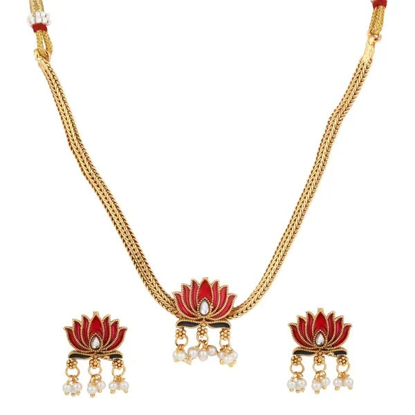 Antique_Gold-Tone_Pink_Lotus_Choker_Set
