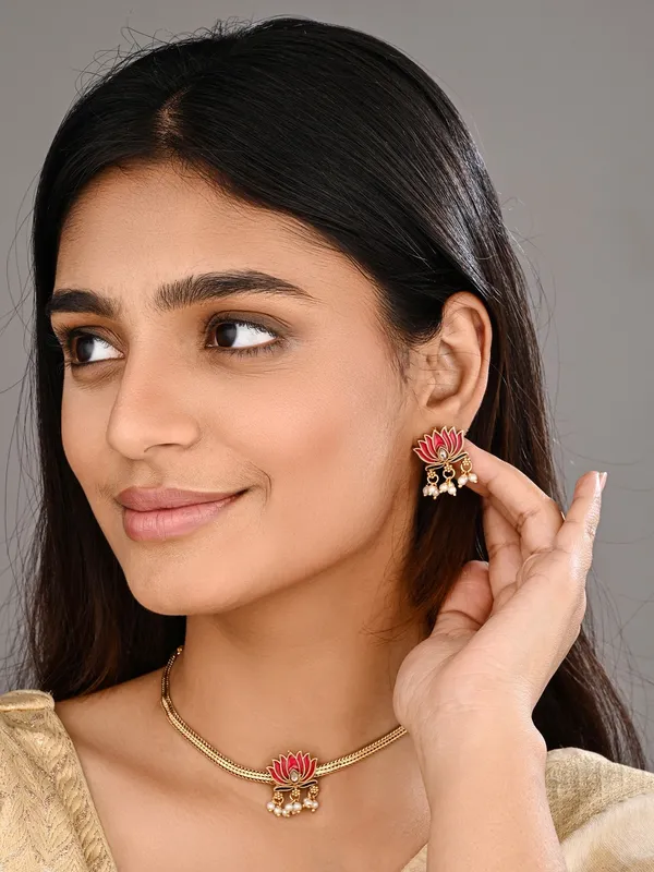 Antique_Gold-Tone_Pink_Lotus_Choker_Set