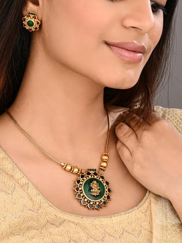 Antique_Gold_Goddess_Motif_Temple_Necklace_Set