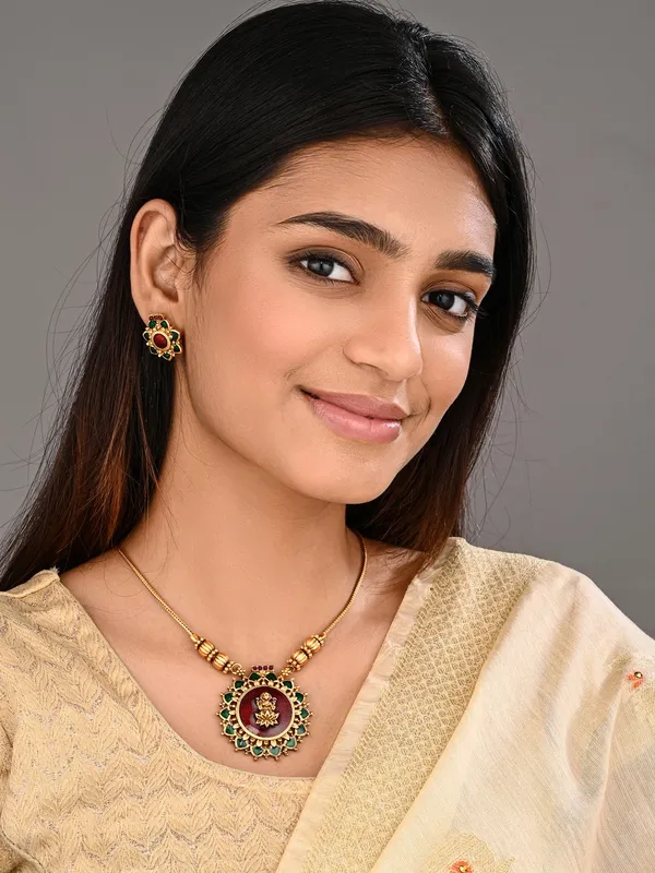 Antique_Gold_Goddess_Motif_Temple_Necklace_Set
