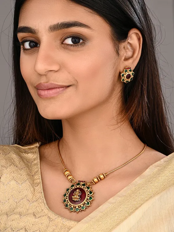 Antique_Gold_Goddess_Motif_Temple_Necklace_Set