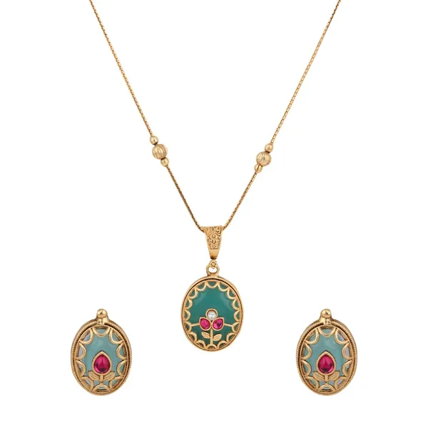 Floral_Kundan_Pendant_Necklace_&_Stud_Earrings_Set