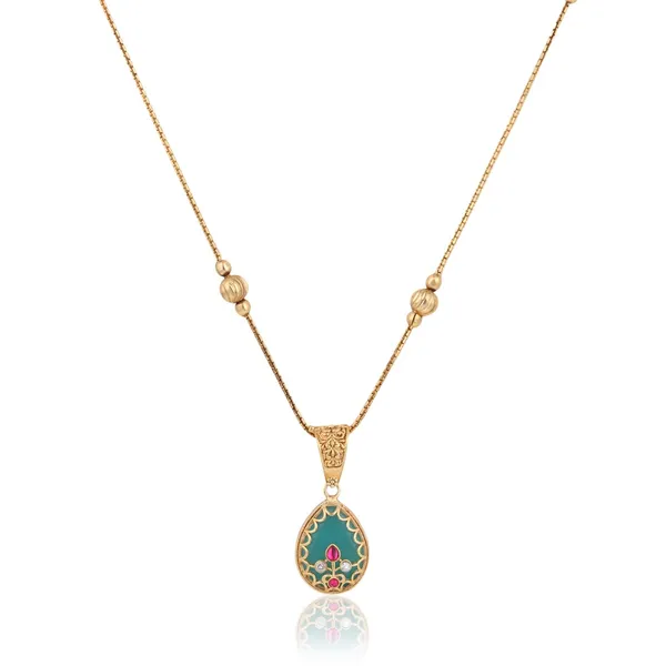 Tear_Drop_Stone_Kundan_Pendant_Necklace_&_Stud_Earrings_Set_Red