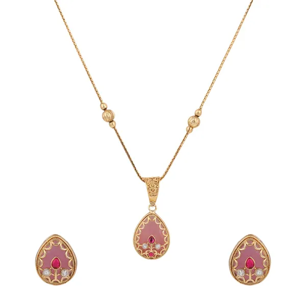 Tear_drop_Stone_Kundan_Pendant_Necklace_&_Stud_Earrings_Set_Red