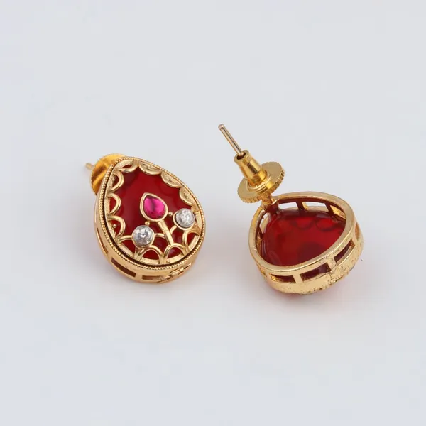 Tear_drop_Stone_Kundan_Pendant_Necklace_&_Stud_Earrings_Set_Red