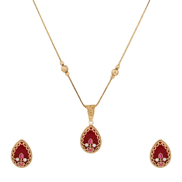 Tear_drop_Stone_Kundan_Pendant_Necklace_&_Stud_Earrings_Set_Red