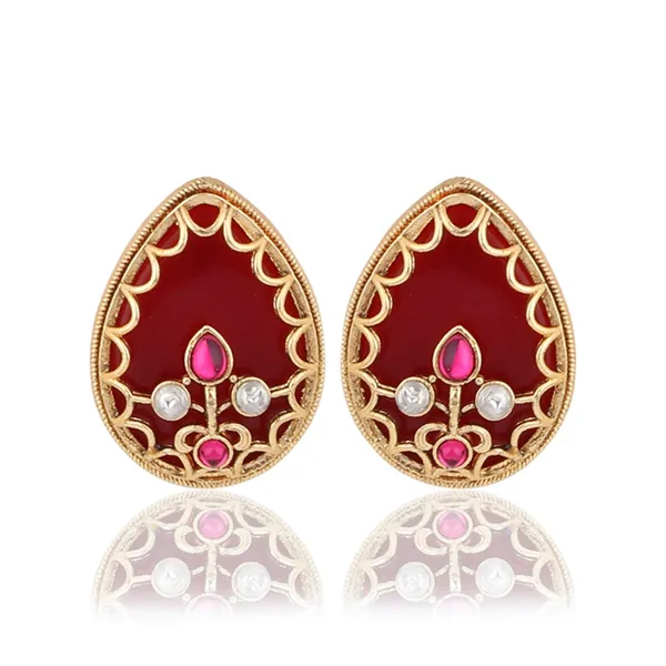 Tear_drop_Stone_Kundan_Pendant_Necklace_&_Stud_Earrings_Set_Red