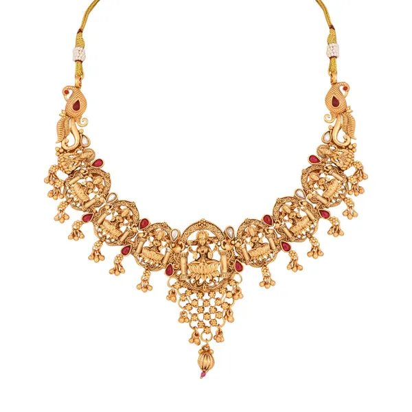 Laxmi_Temple_Necklace_Set_With_Red_Stones