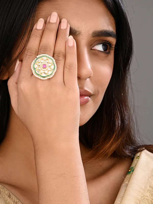Green_enamel_Kundan_Floral_Ring