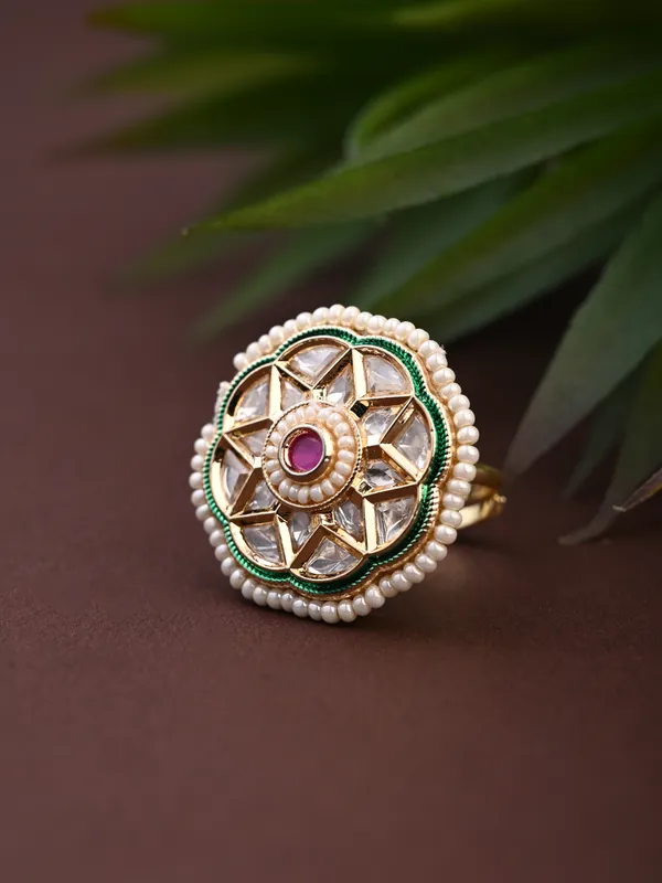 Green_enamel_Kundan_Floral_Ring