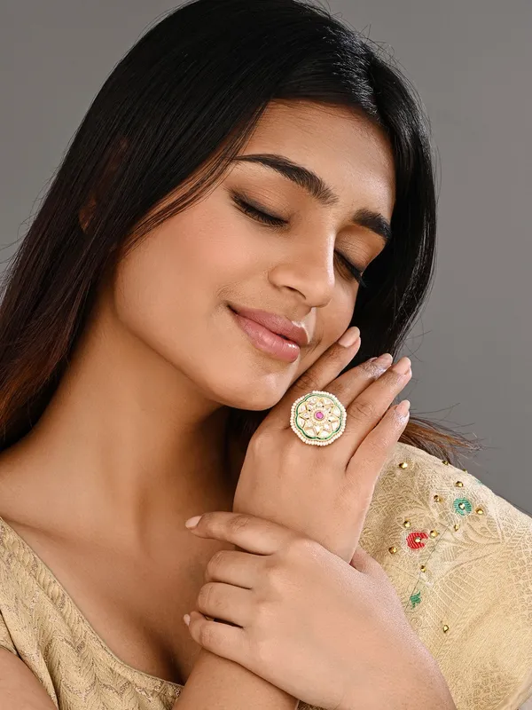 Green_Enamel_Kundan_Floral_Ring