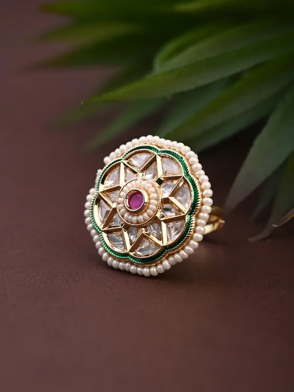 Green_Enamel_Kundan_Floral_Ring