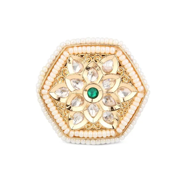 Hexagon_Floral_Kundan_Pearl_Brass_Ring