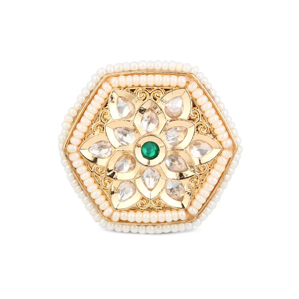 Hexagon_Floral_Kundan_Pearl_Brass_Ring