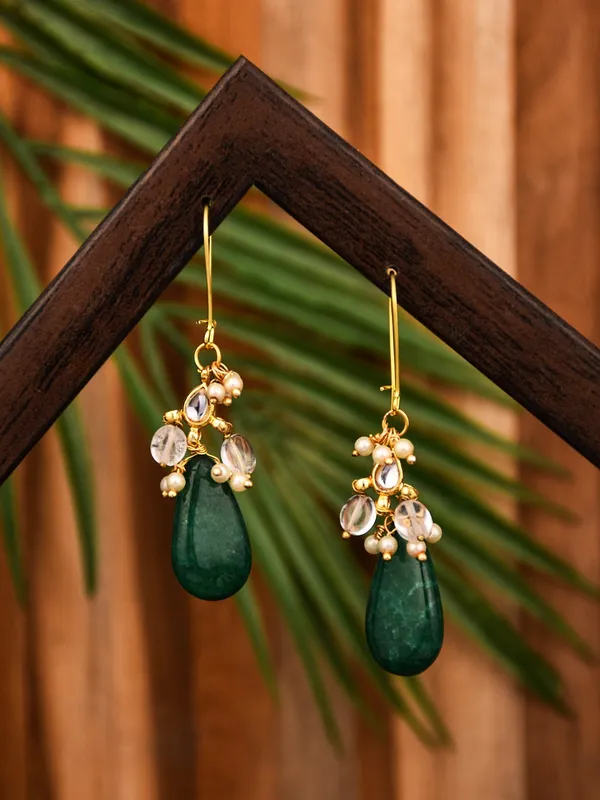 Gold_Finish_Green_Stone_Drop_Earrings