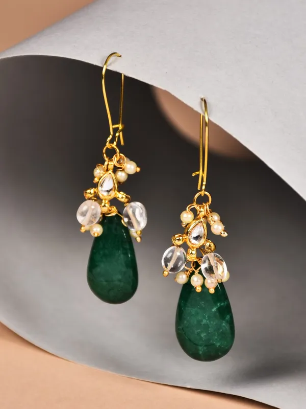 Gold_Finish_Green_Stone_Drop_Earrings