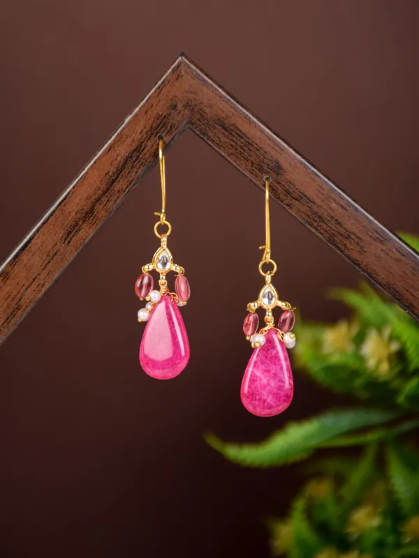 Gold_Finish_Pink_Stone_Drop_Earrings