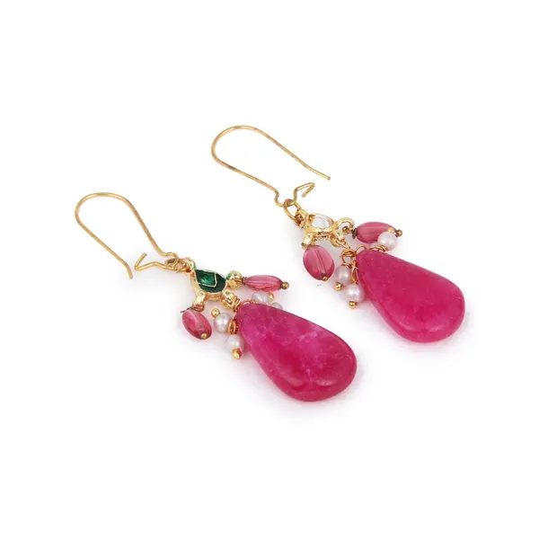 Gold_Finish_Pink_Stone_Drop_Earrings
