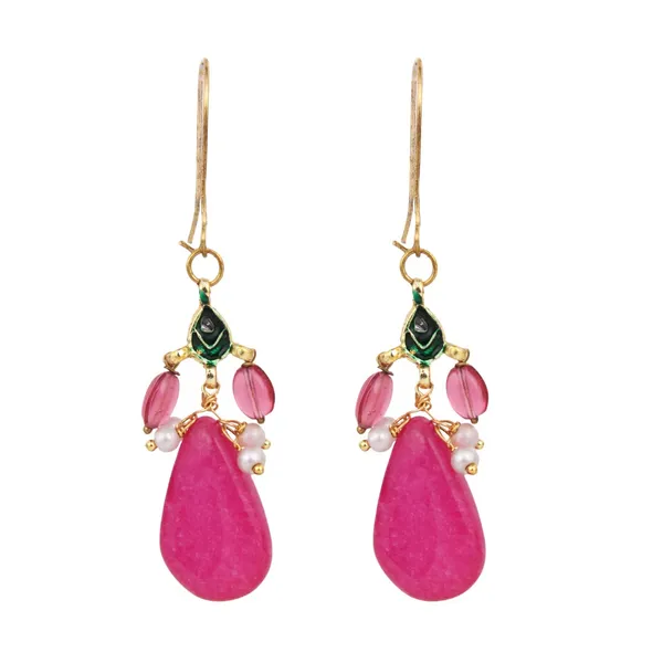 Gold_Finish_Pink_Stone_Drop_Earrings