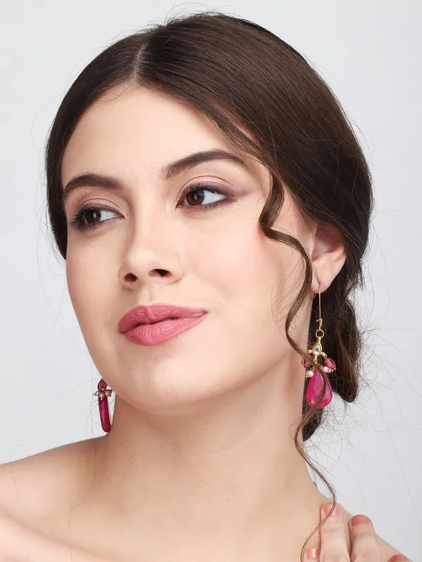 Gold_Finish_Pink_Stone_Drop_Earrings